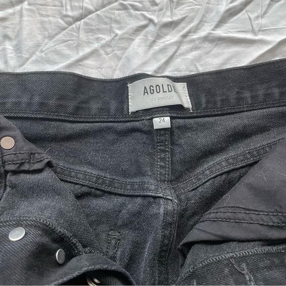 Agolde Black Denim Mid Rise 90's Short Size 24 - Picture 3 of 6